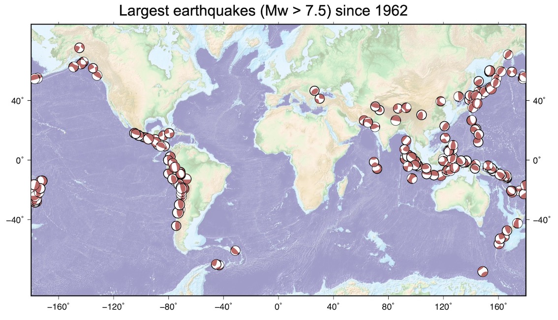 large earthquakes (>7.5) since 1962